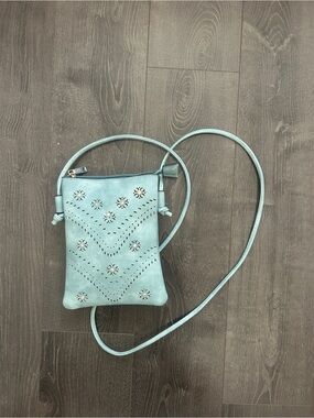 Women's Light Blue Laser-Cut Floral Crossbody Bag - Casual Travel Purse